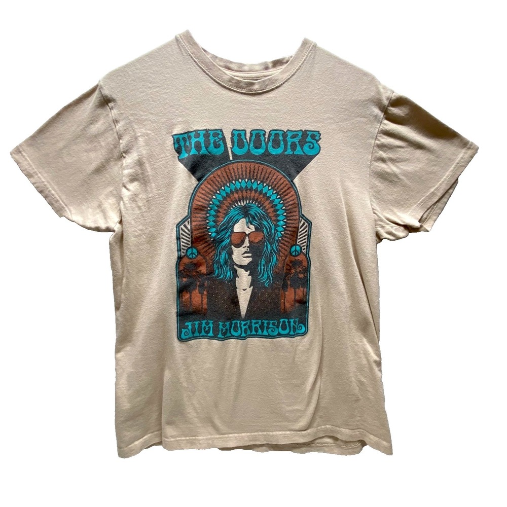The Doors Jim Morrison Shirt Men's XL Beige Graphic Rock Music Band Tee (Read)